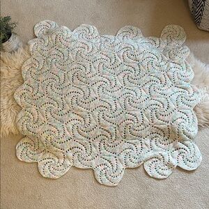 Handmade Crocheted Pastel Baby Blanket | 42x39 | Vintage-Style Scalloped Edge
